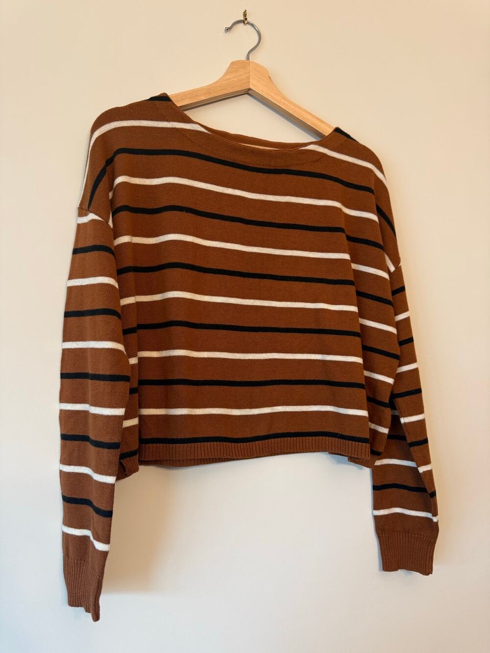 Lumière Brown Striped Crop Sweater – Size S